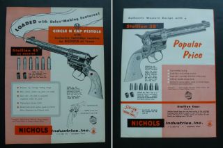 Rare Vtg 1955 2 - Sided Dealer Ad - Nichols Stallion Toy Cap Gun 38 & 45 Western