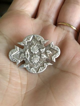 Antique Victorian Solid Silver Engraved Sweetheart Brooch Hallmarked 1888