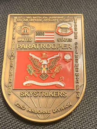 Rare 82nd Airborne Paratrooper Sky Strykers Challenge Coin