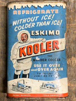 Vintage Rare Eskimo Kooler Metal Ice Pack Can Wonder Cooler Thompson Chemical