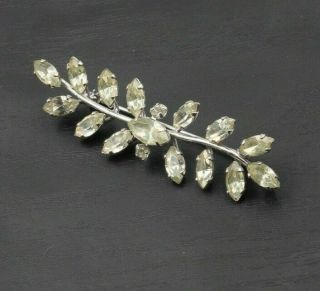 Vtg Sterling Silver Signed Vd Rhinestone Flower Floral Leaf Stem Brooch Pin B18