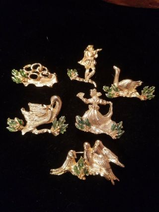 Vintage 6 Twelve Days Of Christmas Pins Rare 6 Of 12 Piper Rings Swan 4 Birds