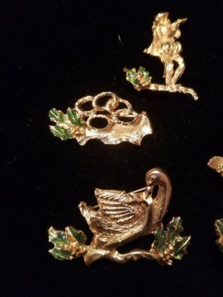 Vintage 6 Twelve Days Of Christmas Pins RARE 6 of 12 piper rings swan 4 birds 2