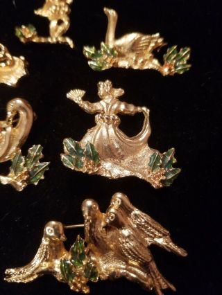Vintage 6 Twelve Days Of Christmas Pins RARE 6 of 12 piper rings swan 4 birds 3