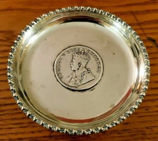Antique Silver Ashtray With George V 1918 Silver Rupee Imbedded In Center