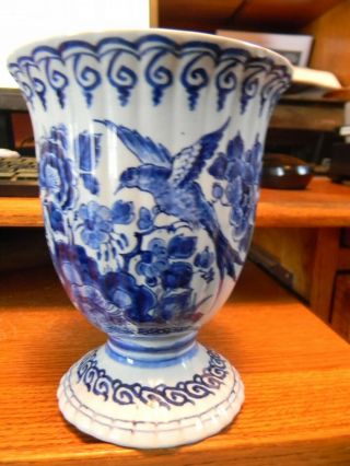 Vtg Delft - Holland 6 1/4 " Vase Blue And White China Floral Design Numbered Rare