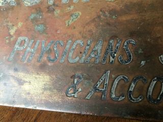 Old 19th Century Rare Antique Brass Bronze Plaque Sign Physician Doctors