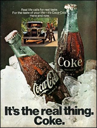 1969 Antique Car Motorcycle Coca - Cola Coke Ice Bottle Vintage Art Print Ad Adl20