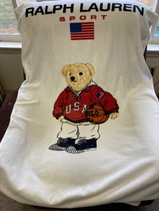 Vintage Ralph Lauren Polo Bear Usa Sport Beach Towel Rare Usa 62x35” Euc