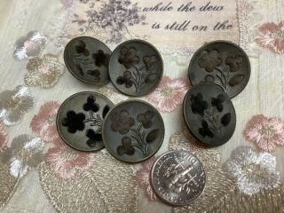 6 Antique / Vintage Victorian Look Buttons Brass Velvet Perfume Buttons