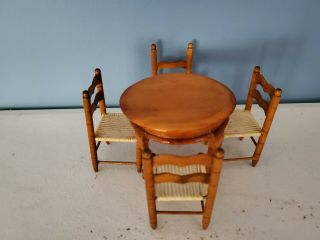 Vintage Miniature Dollhouse Furniture Kitchen Table And 4 Chair Set