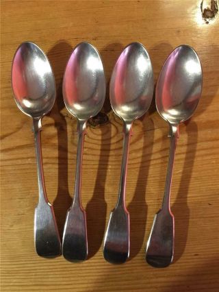 4 X Vintage Epns Silver Plate Fiddle Back Dessert Spoons Ww Makers Mark 17.  5cm