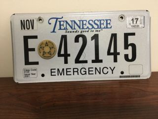 2017 Emergency Tennessee License Plate With Fop Emblem Rare