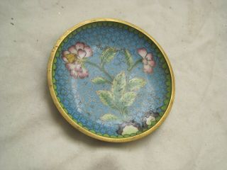 Small Charming Solid Brass And Enamel Pin Dish Bowl Cloisonne Floral Decoration