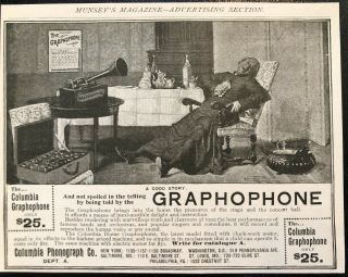 Antique1897 Graphophone Columbia Phonograph Co.  Vtg " Good Story " Photo Art Print Ad