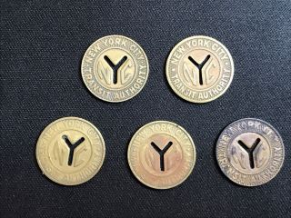 Rare York City Transit Authority " Good For One Fare " 5 Token Coins Nyc