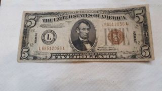 Usa 5 Dollars 1934 A Hawaii Brown Seal Rare Silver Certificate Bank Note
