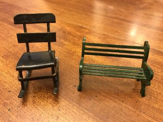 2 Vintage Metal Dollhouse Furniture Rocking Chair And Park Bench