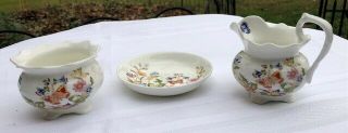 Antique Aynsley 3 Piece Set Bone China Cottage Garden Creamer Sugar Dish L@@k
