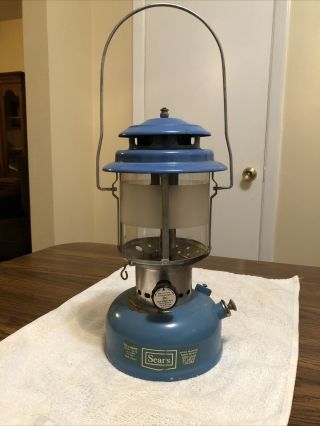 Rare Vintage 6 - 70 Sears Roebuck Lantern 72216 Blue Pyrex Globe Dual