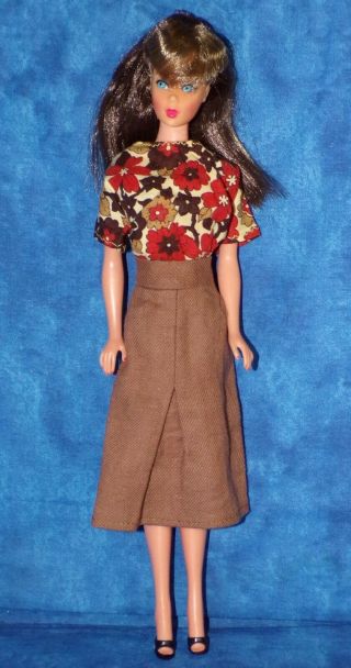 Vintage Barbie Bild Lilli Babs Sindy Red Brown Floral Blouse Maxi Skirt Set