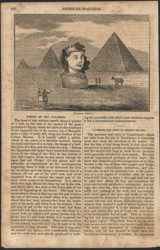 1837 Antique Woodcut Print - " Sphinx Of The Pyramids " With Article