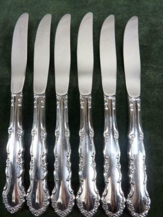 6 Vintage Silver Plated Oneida Flirtation Pattern Dessert Side Knives 1