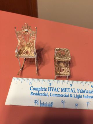 Vintage Miniature Dollhouse 1:24 Rocking Chair Table Silver Mesh Wire Set Of 2