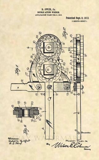 Official First Ratchet Wrench Us Patent Art Print - Antique Mechanic Vintage 349