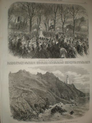 Inauguration Of The John Dinham Statue At Exeter 1866 Old Print