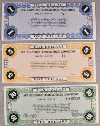 Very Rare Hampshire Depression Scrip $1 $5 $10 Note Specimen Samples 1933