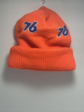Vintage 1970s Union 76 Gas Service Station Knit Hat Hunting Orange Rare