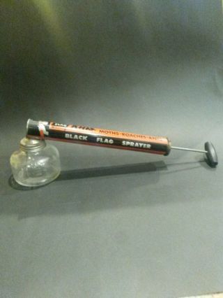 Vintage Black Flag Bug Insecticide Pump Sprayer With Glass Bowl