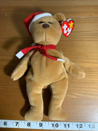 Rare Ty Beanie Baby 1997 Holiday Teddy Christmas Bear Mwmt Retired Canada Htf