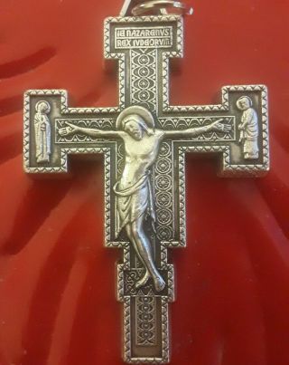 Lrg Sterling Silver Filled Virgin Mary St John Crucifix Cross Rare Jesus Pendant