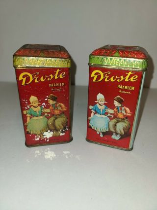 2 Antique Vintage Tin Can Droste 