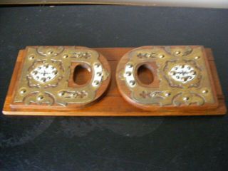 Antique Gothic Wooden Brass Book Slide / Bookends / Stand