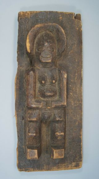 V Good Old Antique Chokwe Angola Carved Wooden Tribal Panel W/ Female Figure