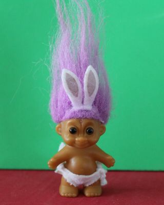 Vintage Russ 3 " Baby Troll Doll W/ Diaper & Bunny Ears Lavender Purple Hair (c)