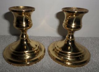 Vintage Brass Baldwin Round - Base Candlestick Holders Set Of 2