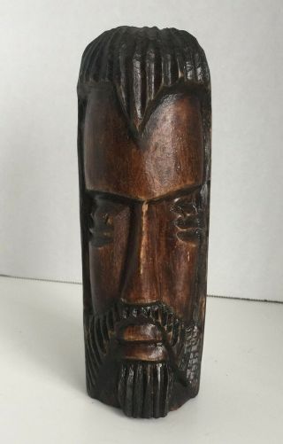 Vintage African Tribal Folk Art Wooden Hand Carved Man Face 8” Tall