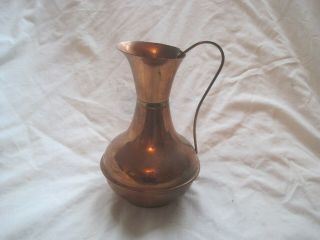 Vintage French Solid Copper With Coopered Brass Collar Jug Tankard Metalware