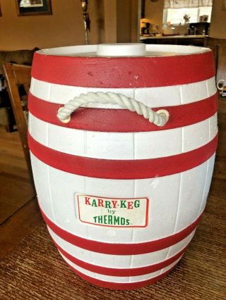 Vtg Rare Thermos Karry Keg Barrel Ice Bucket Beer Soda Cooler Styrofoam W / Lid