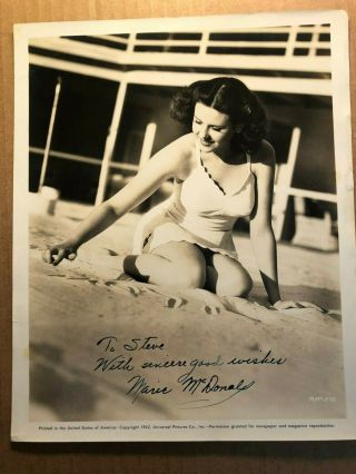 Marie Mcdonald Very Rare Very Early Autographed 8/10 Pin - Up Photo 1942