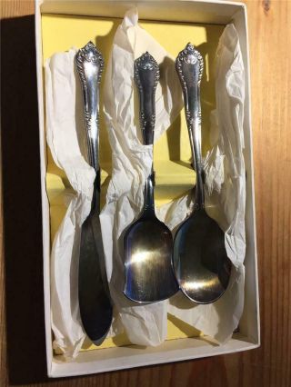 Vintage Rodgers Silver Plate Set Of Three Dessert Cutlery Boxed