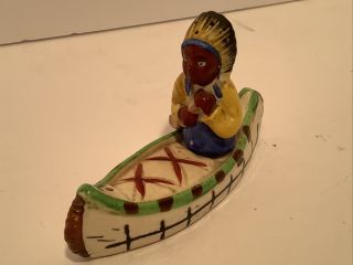 Rare Vintage Native American Boy In Canoe Salt And Pepper Shakers Set Japan A3