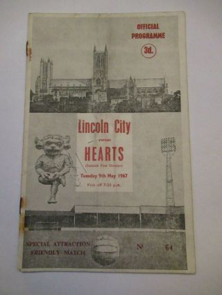 Rare Scottish Football Programme Lincoln City V Hearts Of Midlothian 1967