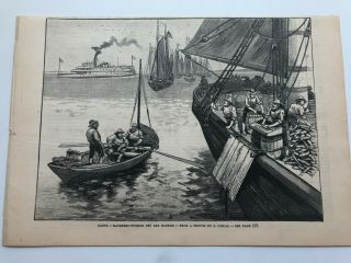 1884 Leslie’s Antique Print Mackerel Fishing Scene Off Bar Harbor Maine 81120