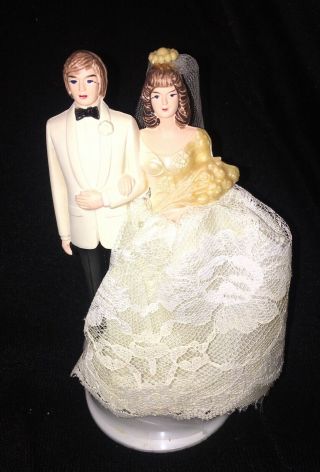 Vintage Wedding Cake Topper Circa 1960s 1970s Light Brown - Haired Bride & Groom