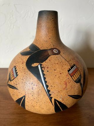 Robert Rivera Rare Hummingbird Painted Gourd In Gift,  Signed